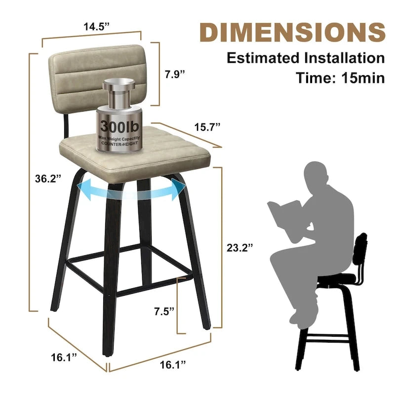 Counter-Height Swivel Bar Stools with Bentwood Legs