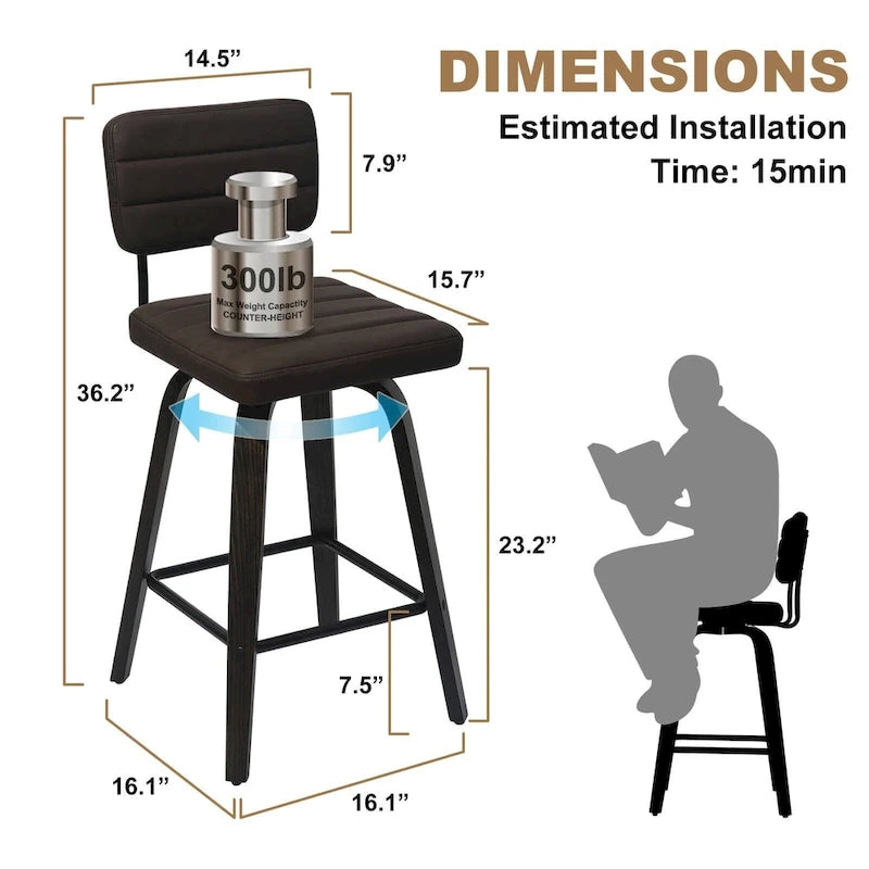 Counter-Height Swivel Bar Stools with Bentwood Legs