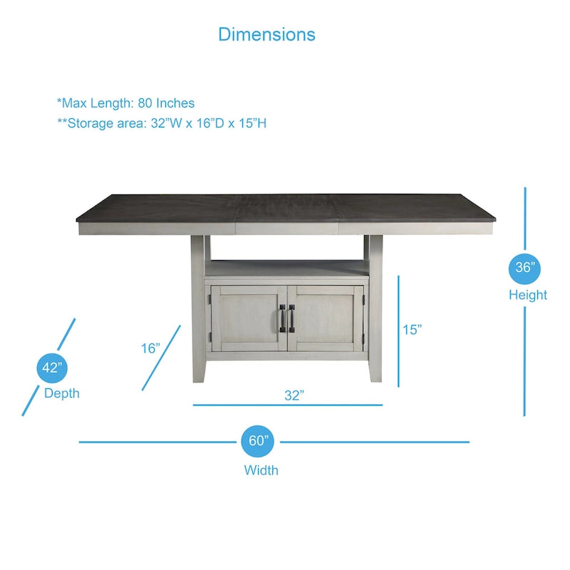 60–80 Inch Extendable Counter Height Dining Table with Storage