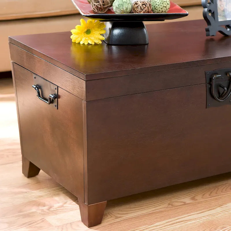 Transitional Wooden Espresso Trunk Coffee Table