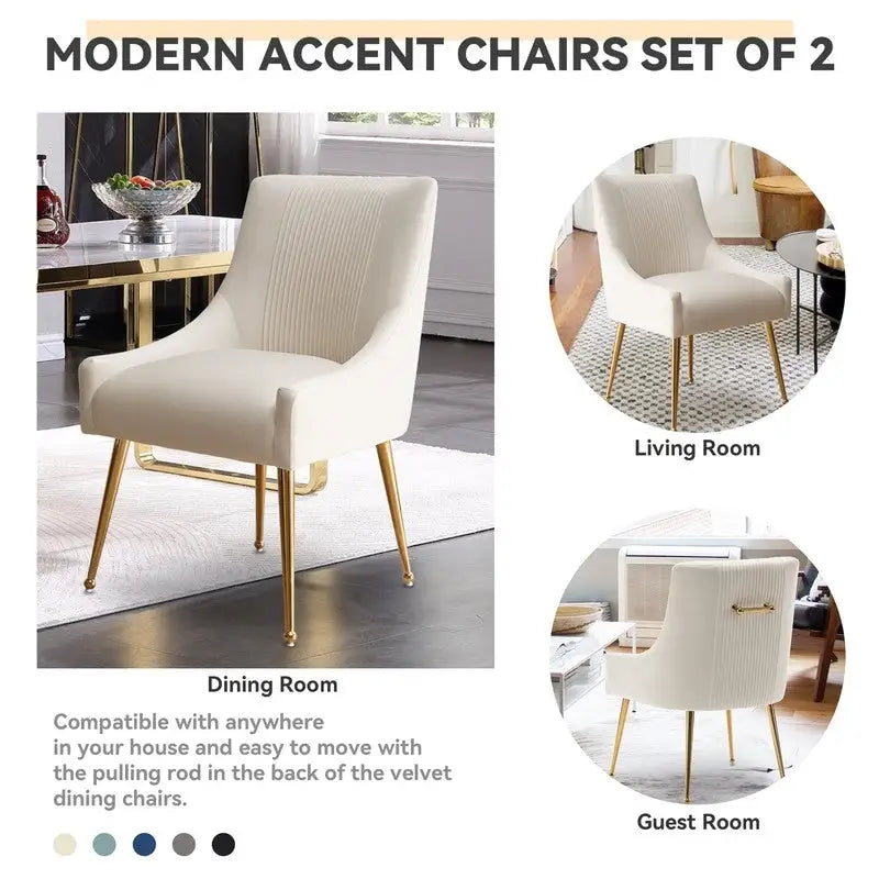 Modern Upholstered Dining or Vanity Chairs, Set of 2 with Rear Handle