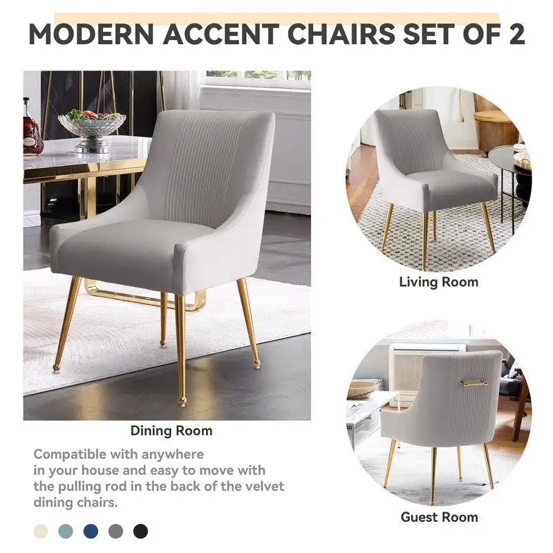 Modern Upholstered Dining or Vanity Chairs, Set of 2 with Rear Handle