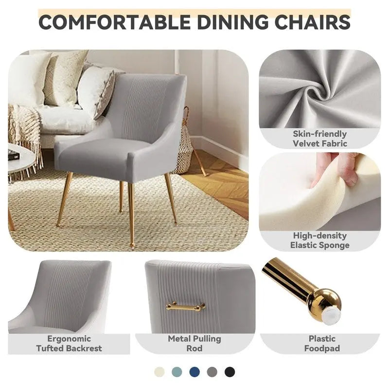 Modern Upholstered Dining or Vanity Chairs, Set of 2 with Rear Handle