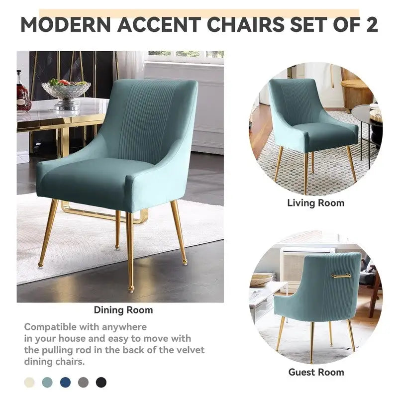 Modern Upholstered Dining or Vanity Chairs, Set of 2 with Rear Handle