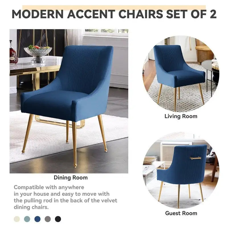 Modern Upholstered Dining or Vanity Chairs, Set of 2 with Rear Handle
