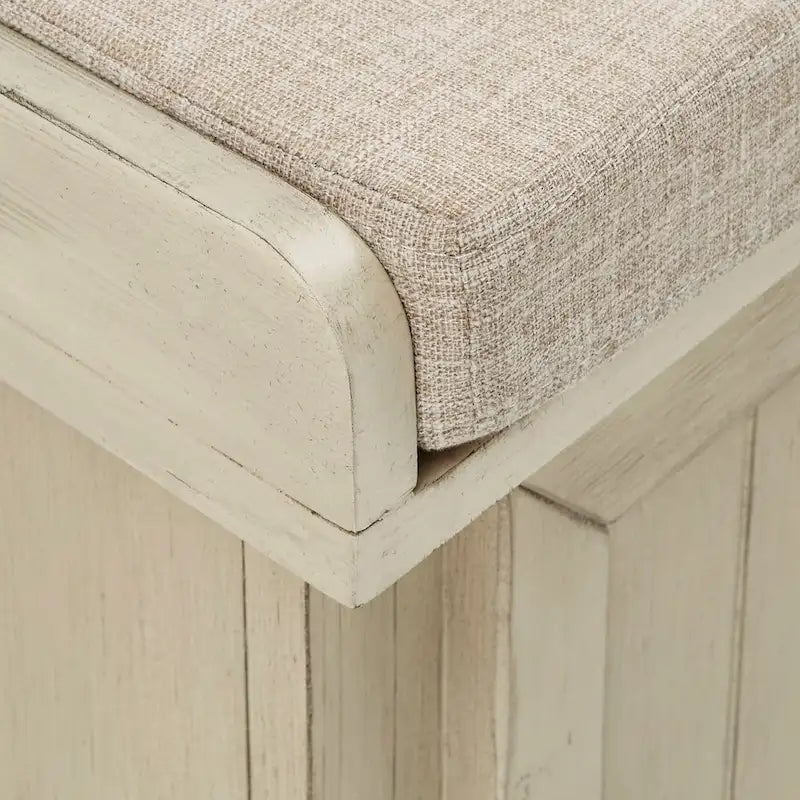 Rustic Storage Bench with Linen-Like Seat Cushion