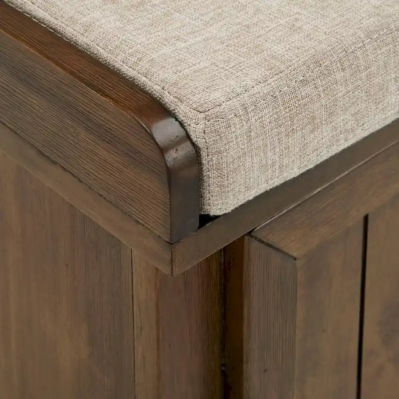 Rustic Storage Bench with Linen-Like Seat Cushion