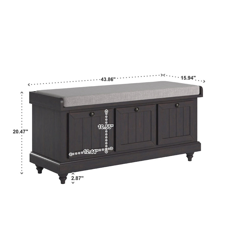 Rustic Storage Bench with Linen-Like Seat Cushion