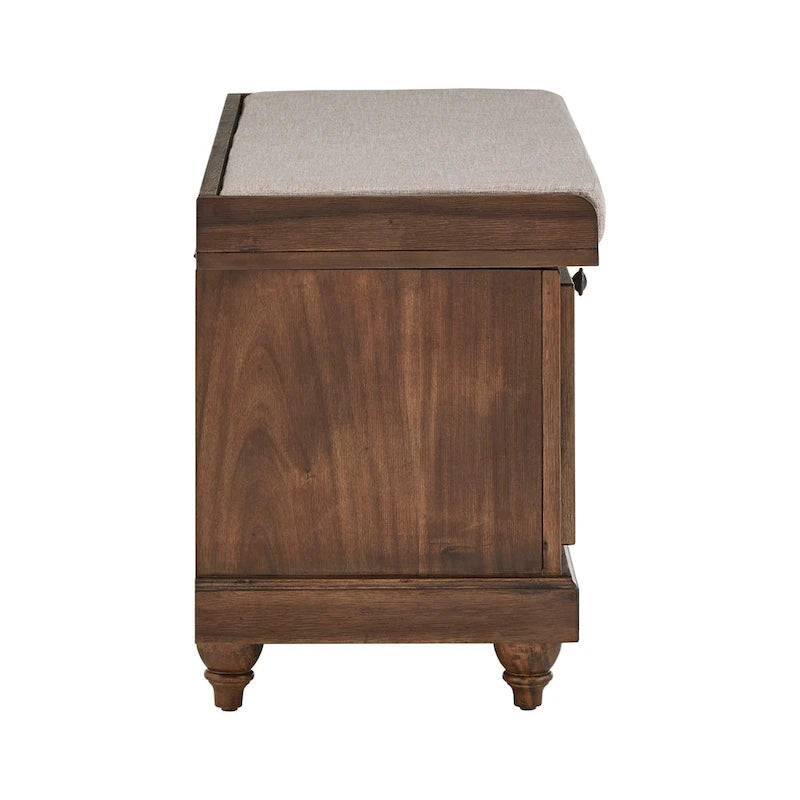 Rustic Storage Bench with Linen-Like Seat Cushion