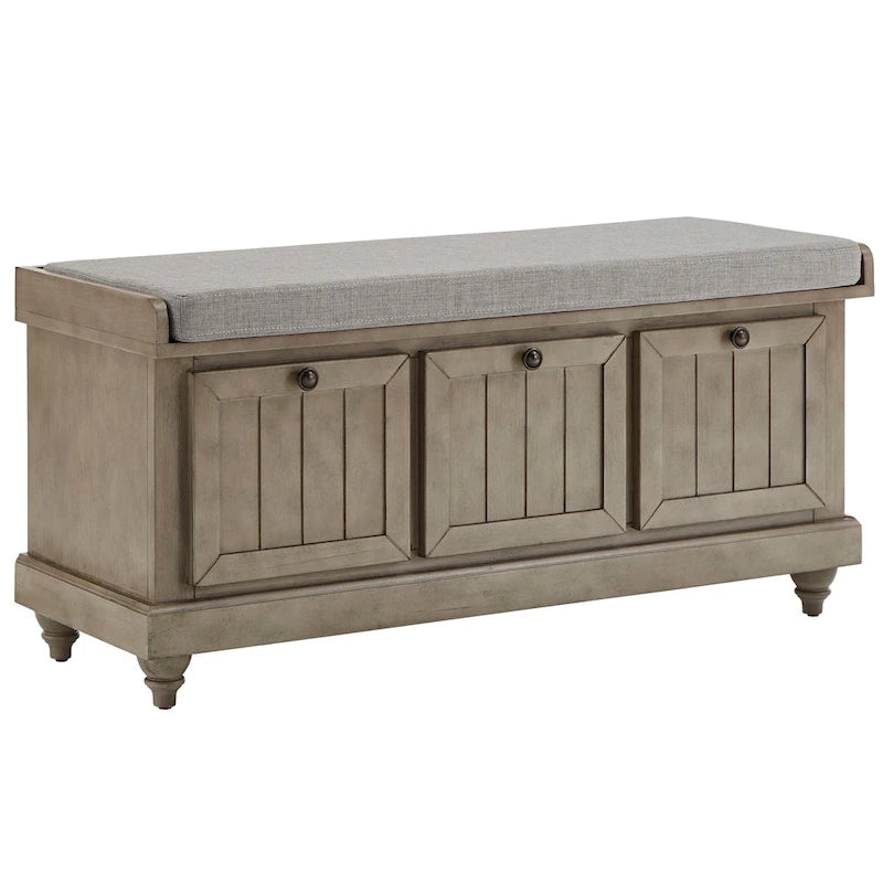 Rustic Storage Bench with Linen-Like Seat Cushion