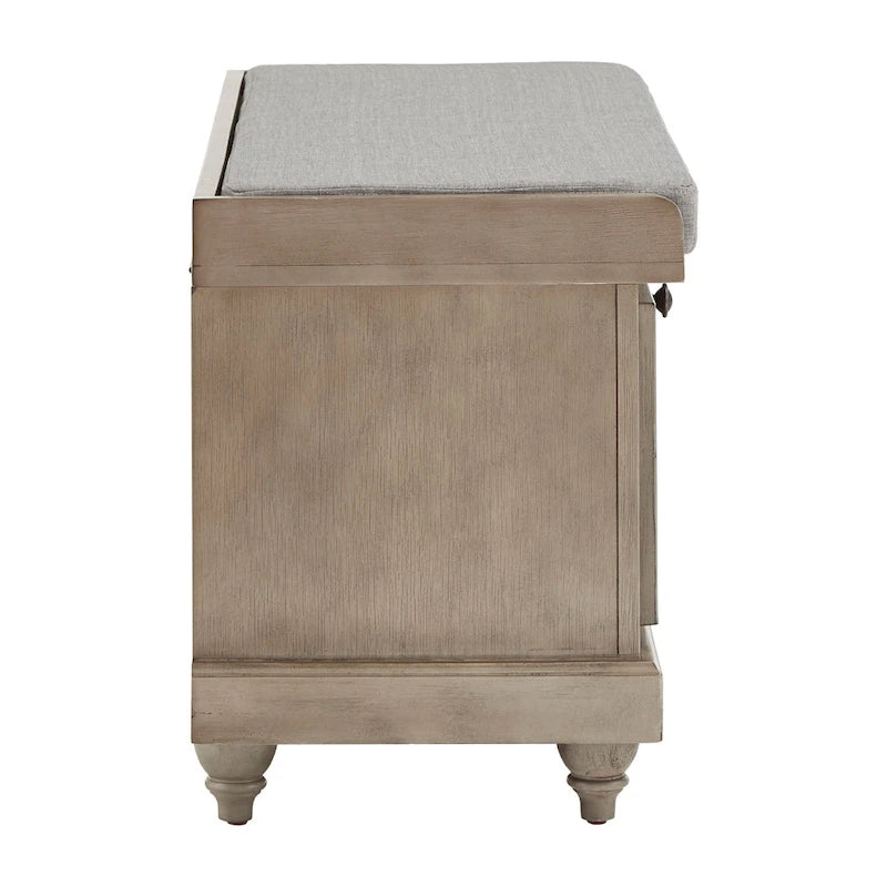 Rustic Storage Bench with Linen-Like Seat Cushion