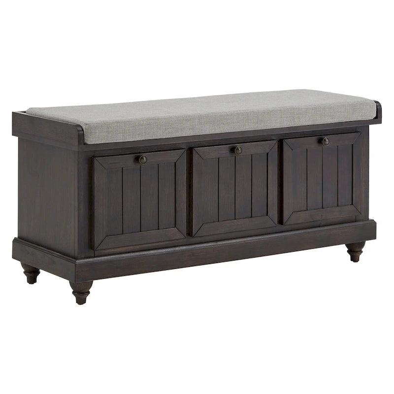Rustic Storage Bench with Linen-Like Seat Cushion