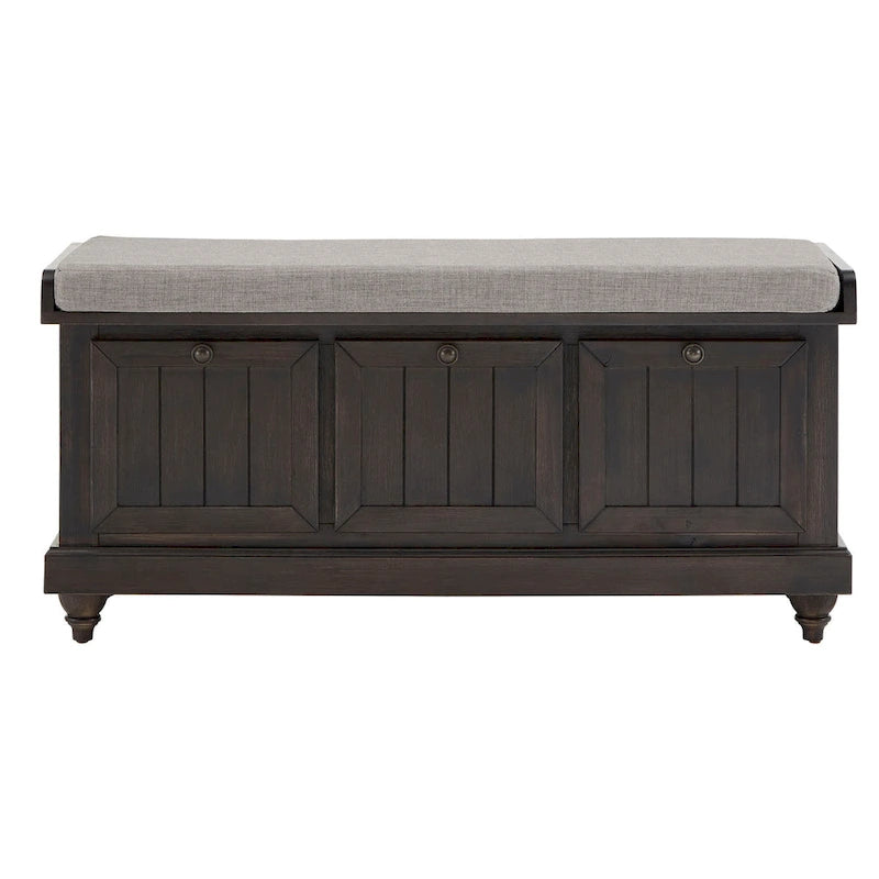 Rustic Storage Bench with Linen-Like Seat Cushion