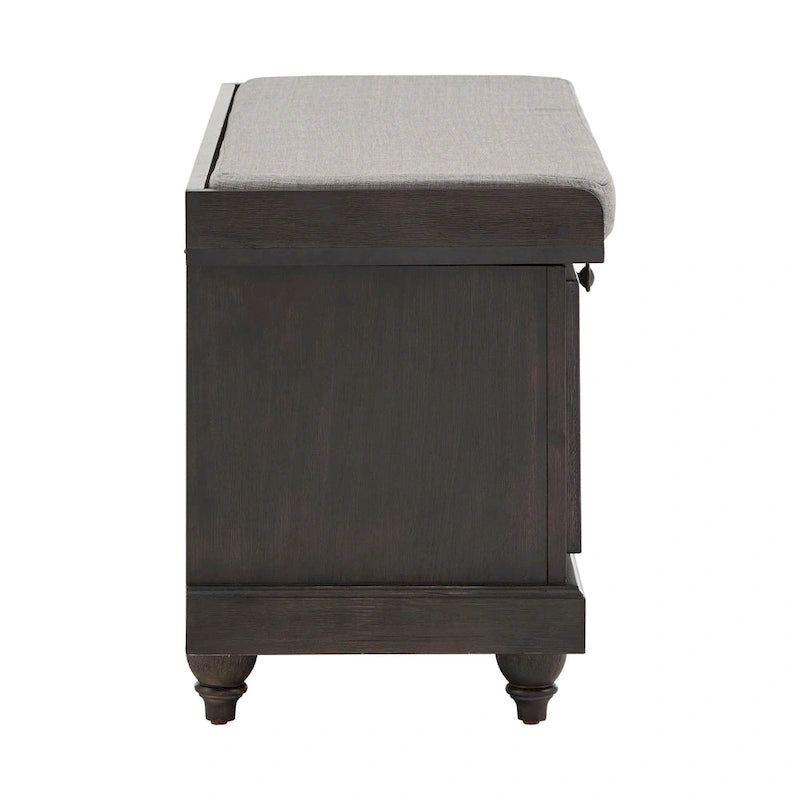 Rustic Storage Bench with Linen-Like Seat Cushion