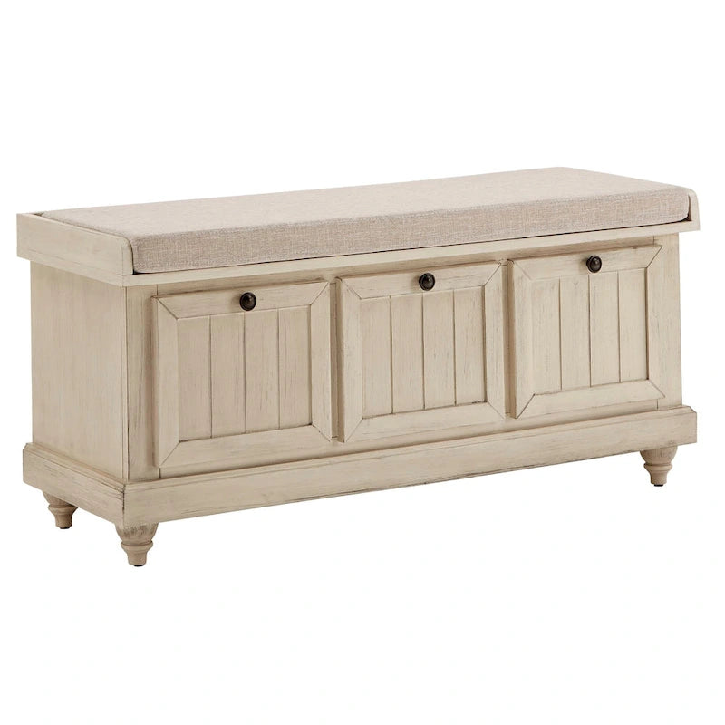 Rustic Storage Bench with Linen-Like Seat Cushion