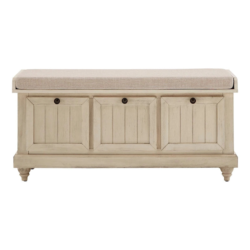 Rustic Storage Bench with Linen-Like Seat Cushion