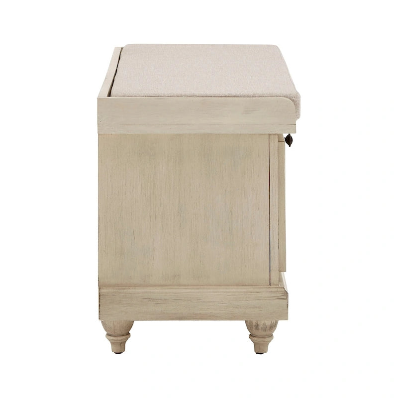 Rustic Storage Bench with Linen-Like Seat Cushion