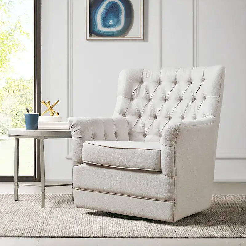 360-Degree Swivel Glider Chair with Tufted Velvet Upholstery