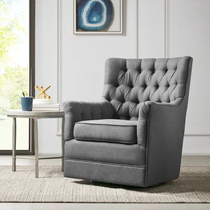 360-Degree Swivel Glider Chair with Tufted Velvet Upholstery