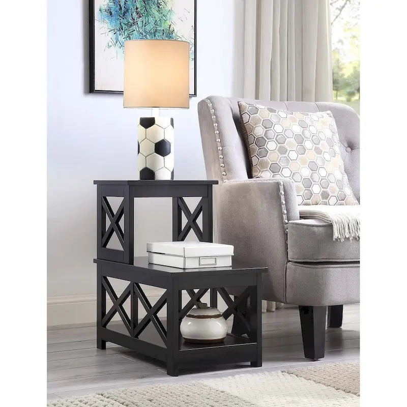 2-Step Chairside End Table with X-Shaped Side Frames