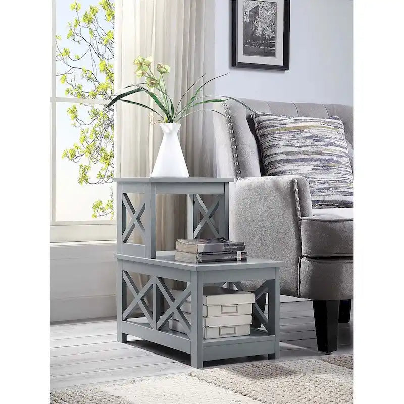 2-Step Chairside End Table with X-Shaped Side Frames