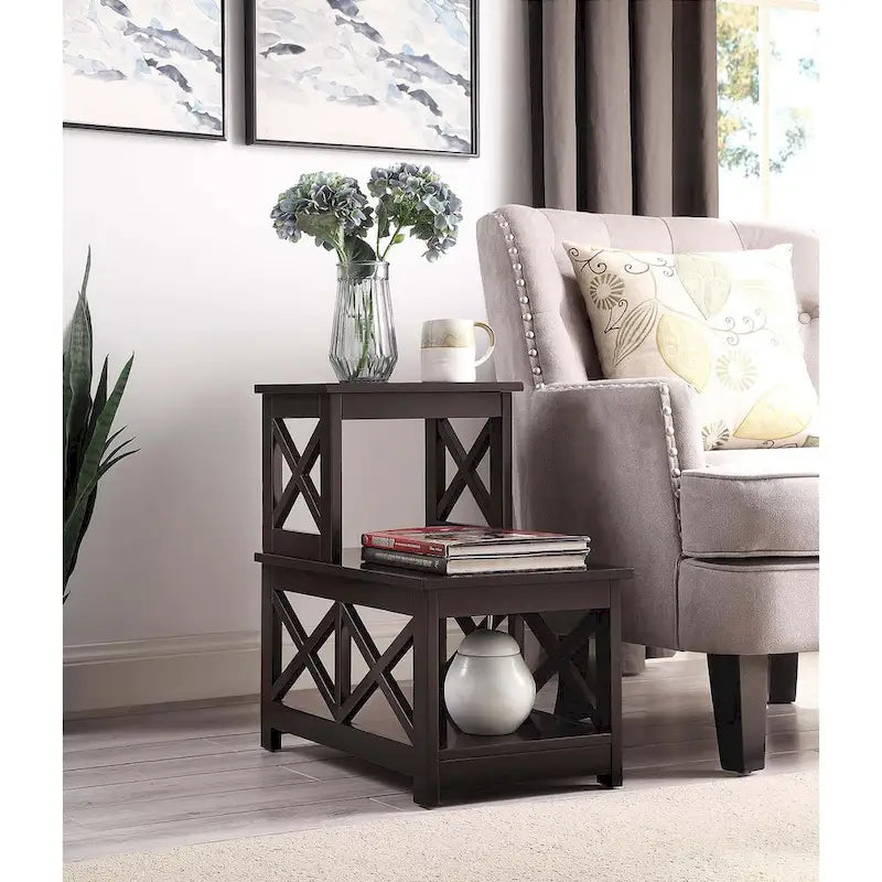 2-Step Chairside End Table with X-Shaped Side Frames