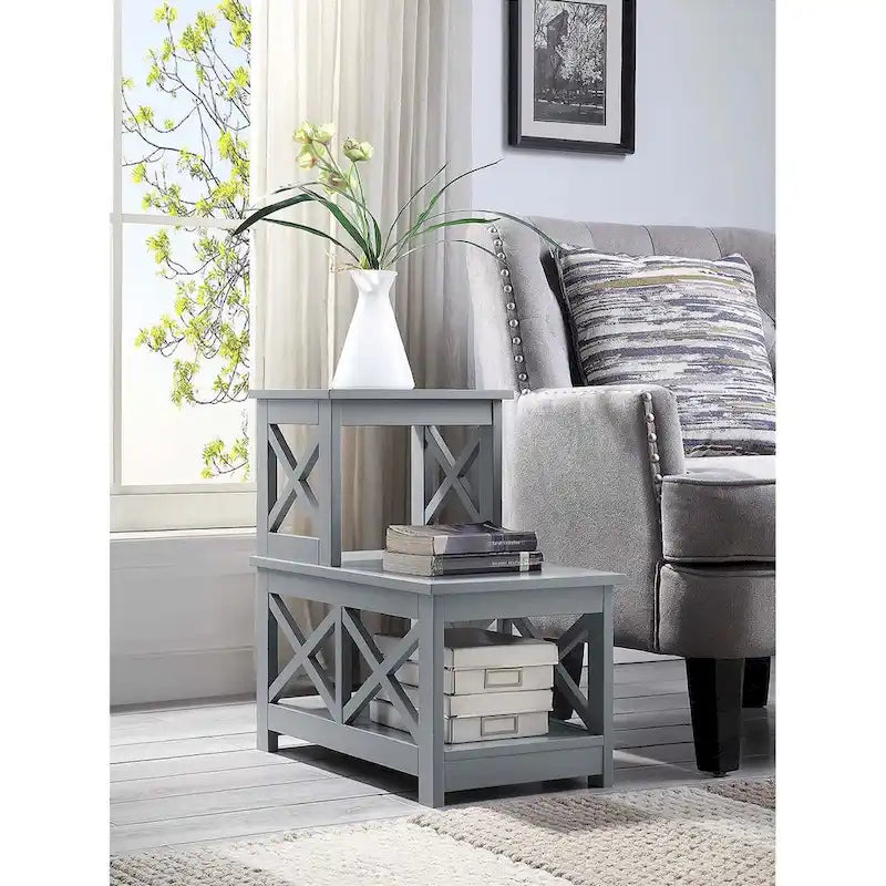2-Step Chairside End Table with X-Shaped Side Frames