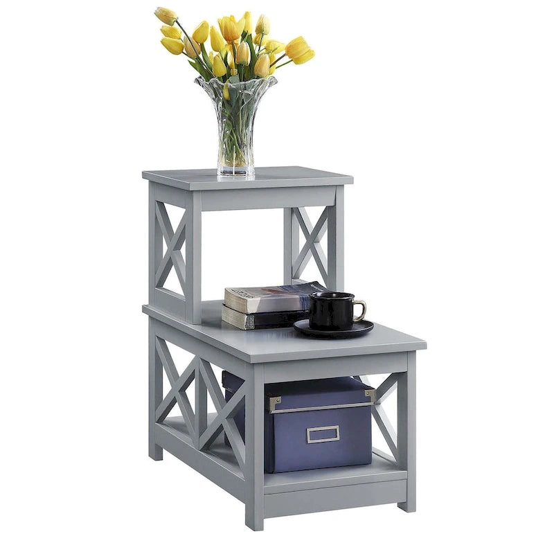 2-Step Chairside End Table with X-Shaped Side Frames