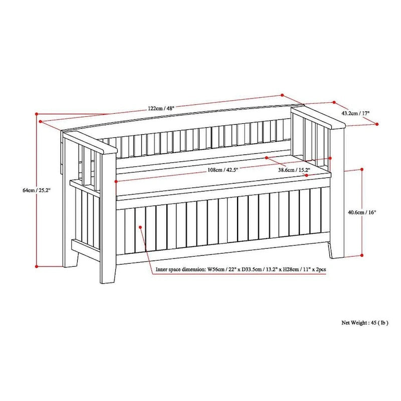 Solid Wood 48-inch Entryway Storage Bench