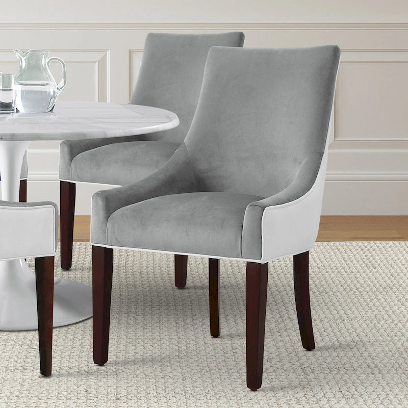 Two-Tone Upholstered Dining Chair with Walnut-Finished Legs