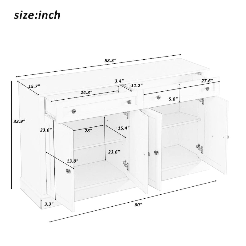 60-Inch Sideboard Buffet Cabinet with 2 Drawers and 4 Doors
