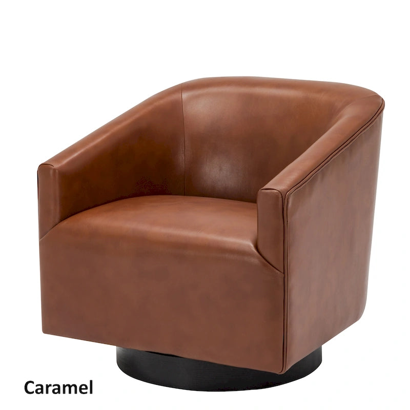 Leather Gel Swivel Accent Chair with Wood Base