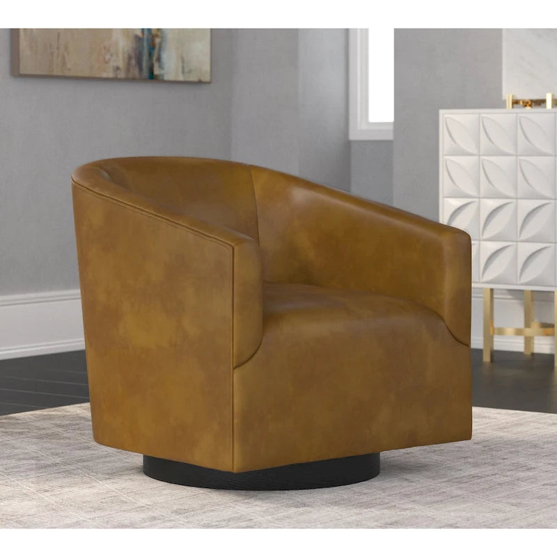 Leather Gel Swivel Accent Chair with Wood Base