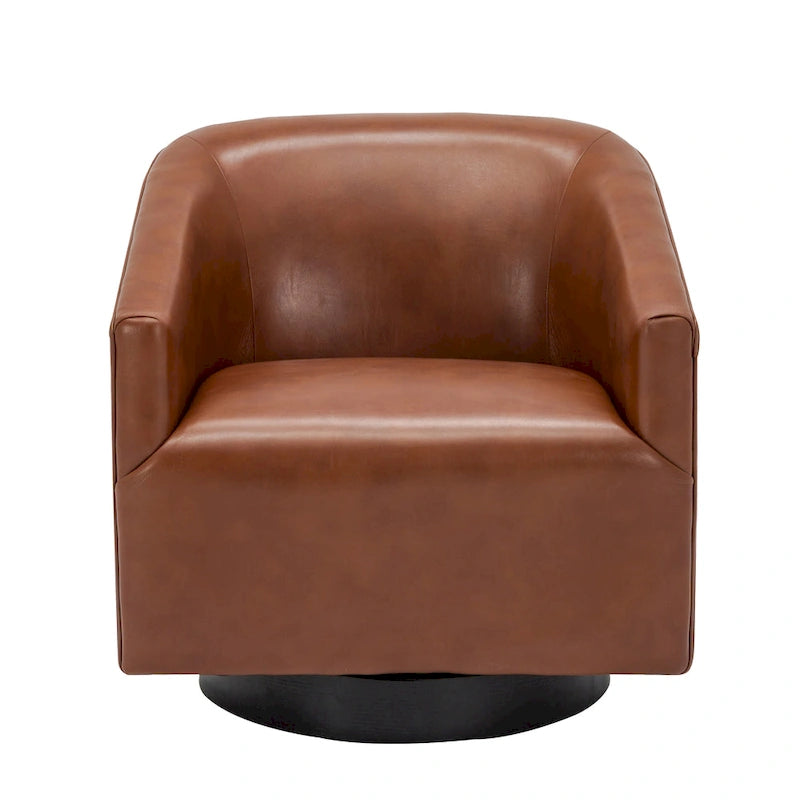 Leather Gel Swivel Accent Chair with Wood Base