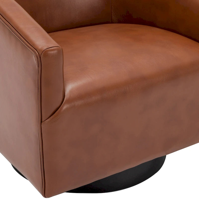 Leather Gel Swivel Accent Chair with Wood Base