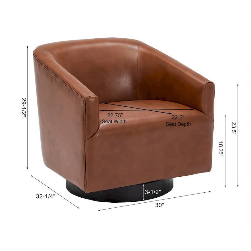 Leather Gel Swivel Accent Chair with Wood Base