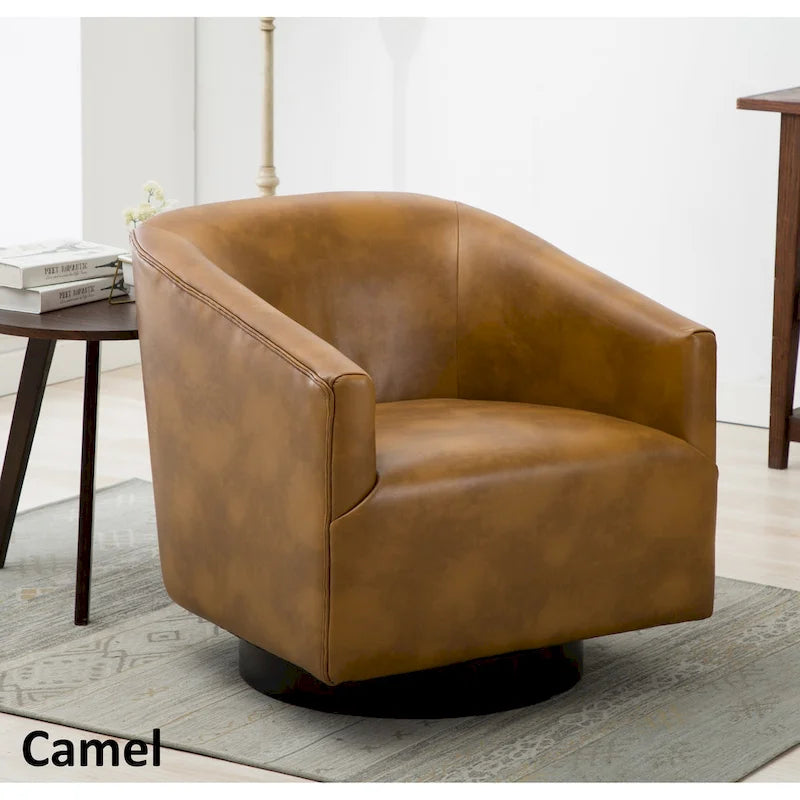 Leather Gel Swivel Accent Chair with Wood Base