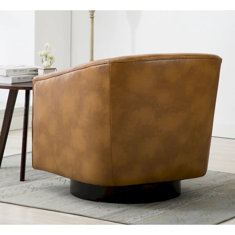 Leather Gel Swivel Accent Chair with Wood Base