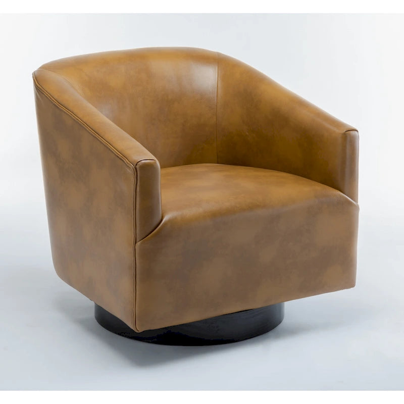 Leather Gel Swivel Accent Chair with Wood Base