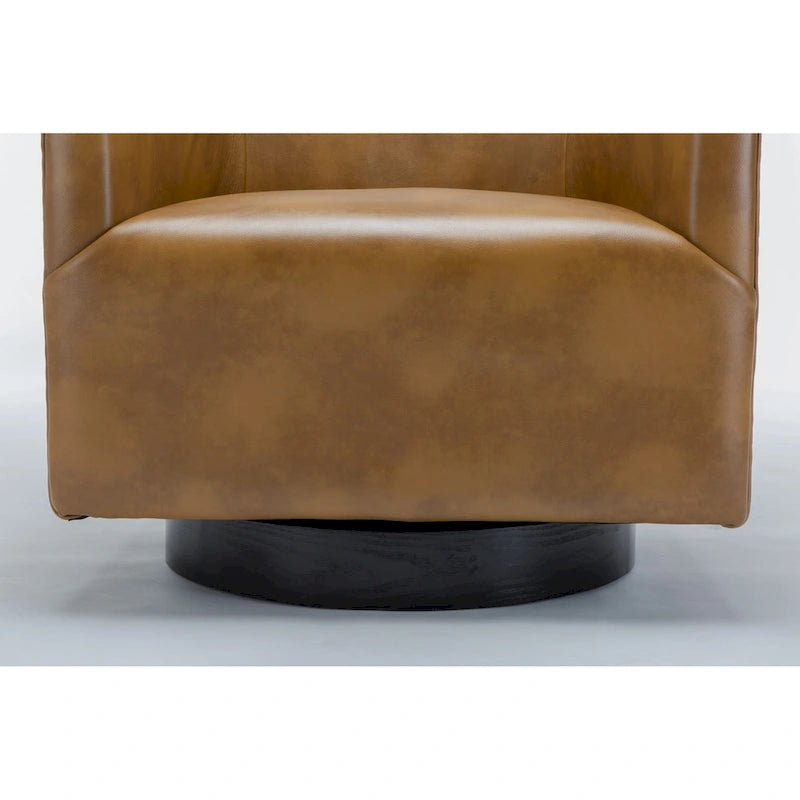 Leather Gel Swivel Accent Chair with Wood Base