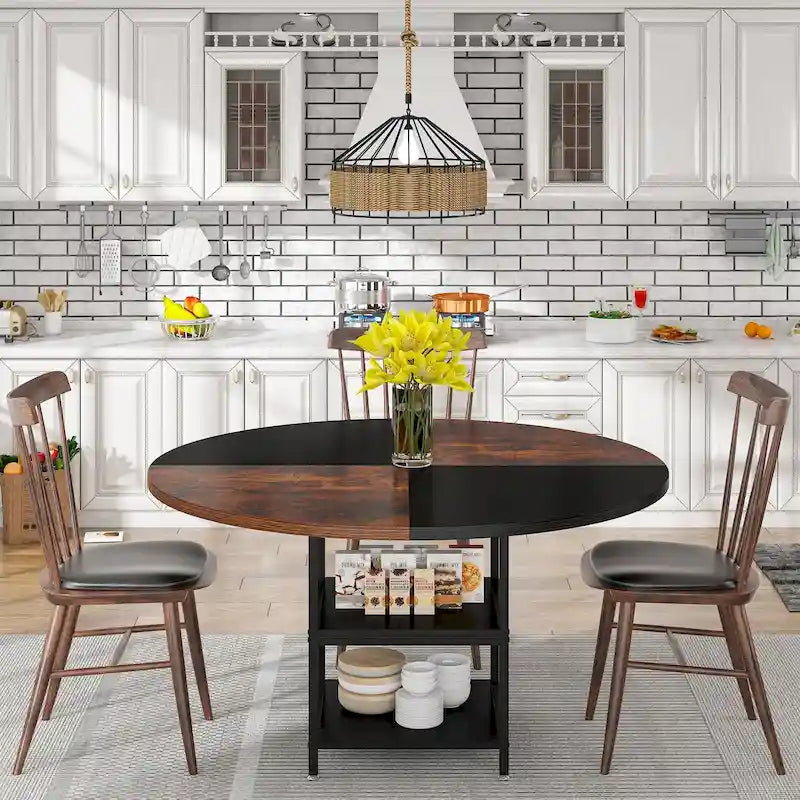 47-Inch Round Dining Table for 4 with Storage Shelves