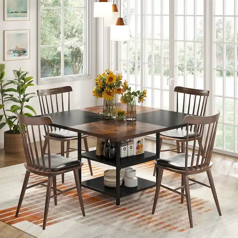 47-Inch Round Dining Table for 4 with Storage Shelves