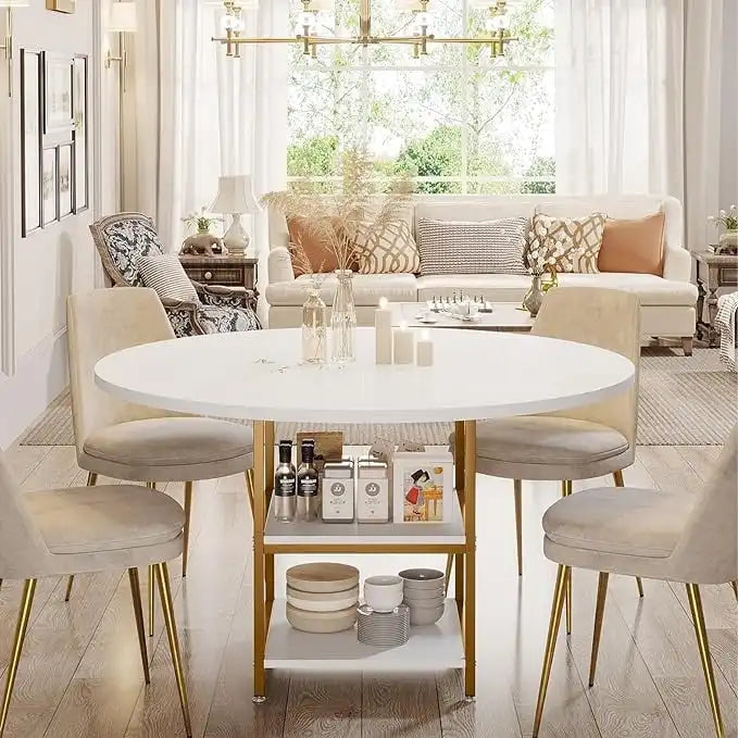 47-Inch Round Dining Table for 4 with Storage Shelves