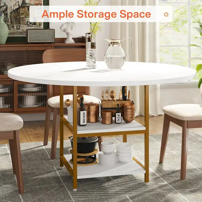 47-Inch Round Dining Table for 4 with Storage Shelves