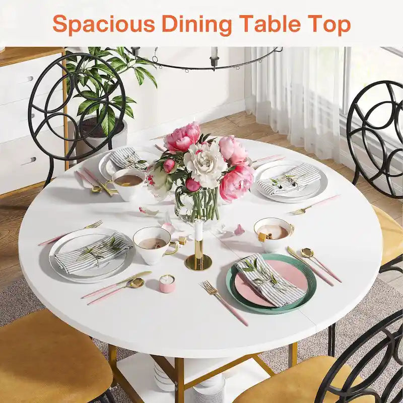 47-Inch Round Dining Table for 4 with Storage Shelves