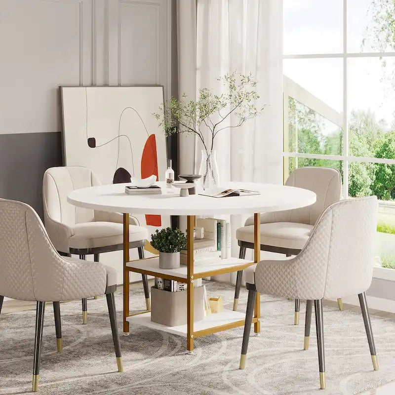 47-Inch Round Dining Table for 4 with Storage Shelves
