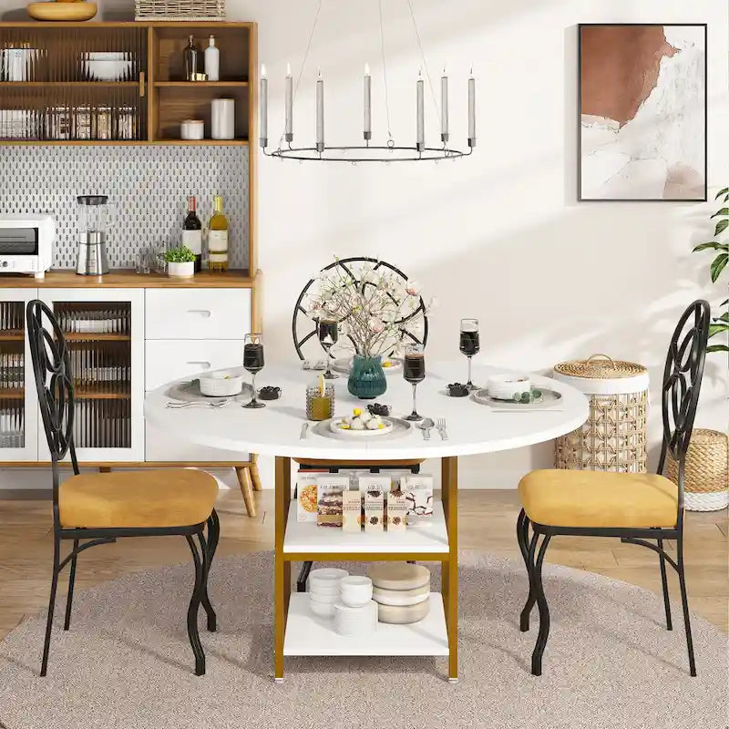 47-Inch Round Dining Table for 4 with Storage Shelves