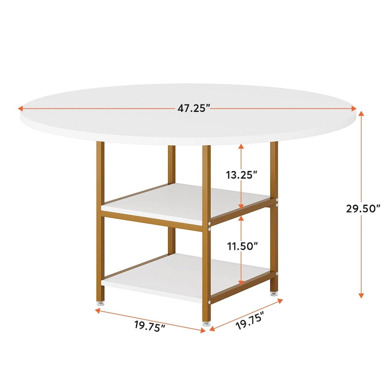 47-Inch Round Dining Table for 4 with Storage Shelves