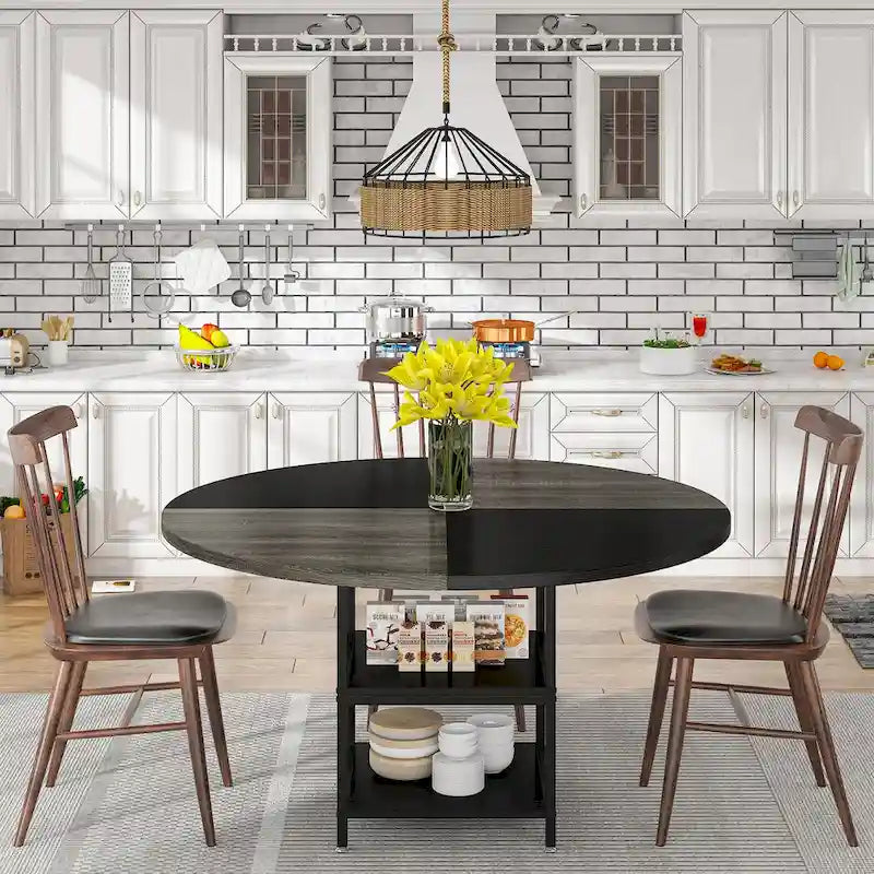 47-Inch Round Dining Table for 4 with Storage Shelves