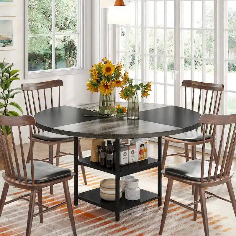 47-Inch Round Dining Table for 4 with Storage Shelves